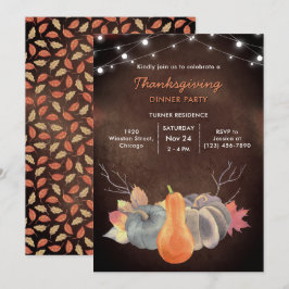 Invitación Rústica cuerda de calabaza ilumina el Día de Acció