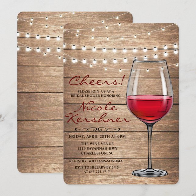 Invitación Rústica cuerda de cuerda de vino enciende invitaci (Anverso / Reverso)