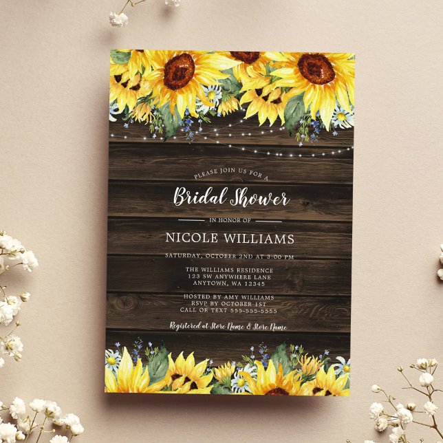 Invitación Rústica cuerda de girasol enciende ducha de novia (Subido por el creador)