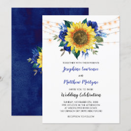 Invitación Rústica cuerda de girasol ilumina Boda floral azul