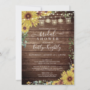 Invitación Rústica cuerda de madera de girasol ilumina ducha 