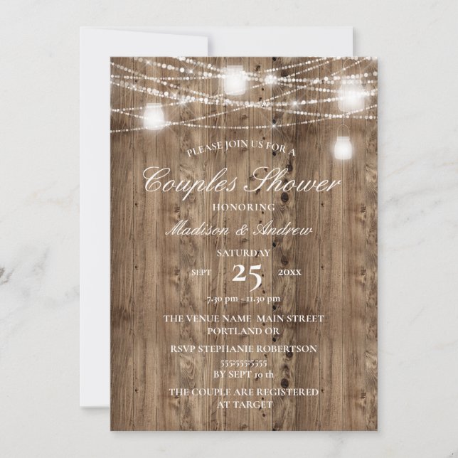 Invitación Rústica cuerda de madera de grano de madera clara  (Anverso)