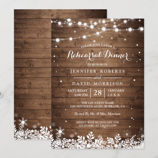 Invitación Rústica cuerda de madera ilumina ensayo invernal C (Anverso / Reverso)