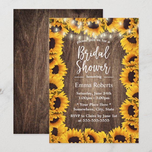 Invitación Rústica cuerda de marco de girasol ilumina ducha d (Anverso / Reverso)