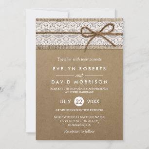 Invitación Rústica cuerda de rúbrica abatida en un Boda de do