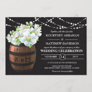 Invitación Rústica cuerda de viñedo ilumina Boda floral blanc