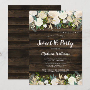 Invitación Rústica cuerda floral blanca suave 16
