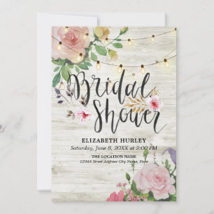 Invitación Rústica cuerda floral de madera iluminan ducha de