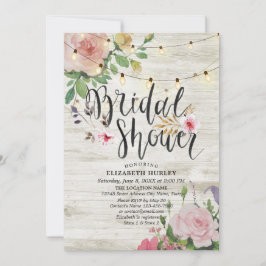 Invitación Rústica cuerda floral de madera iluminan ducha de 