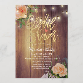 Invitación Rústica cuerda floral de madera iluminan ducha de