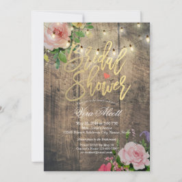Invitación Rústica cuerda floral de madera iluminan ducha de 
