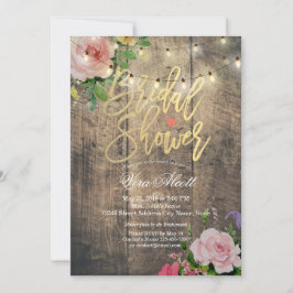 Invitación Rústica cuerda floral de madera iluminan ducha de