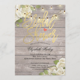 Invitación Rústica cuerda floral de madera iluminan ducha de