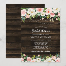 Invitación Rústica cuerda floral rosa ilumina ducha de novia