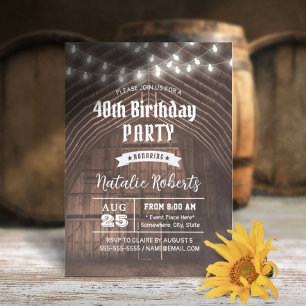 Invitación Rústica cuerda ilumina la antigua granja 40 cumple