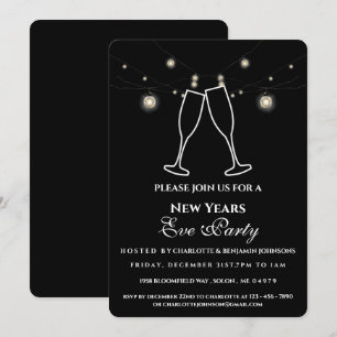 Invitación Rústica cuerda negra enciende Fiesta de Año Nuevo