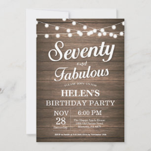 Invitación Rústica Cumpleaños 70 años Madera Fabul