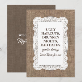 Invitación Rústica dama de honor / propuesta de dama de honor