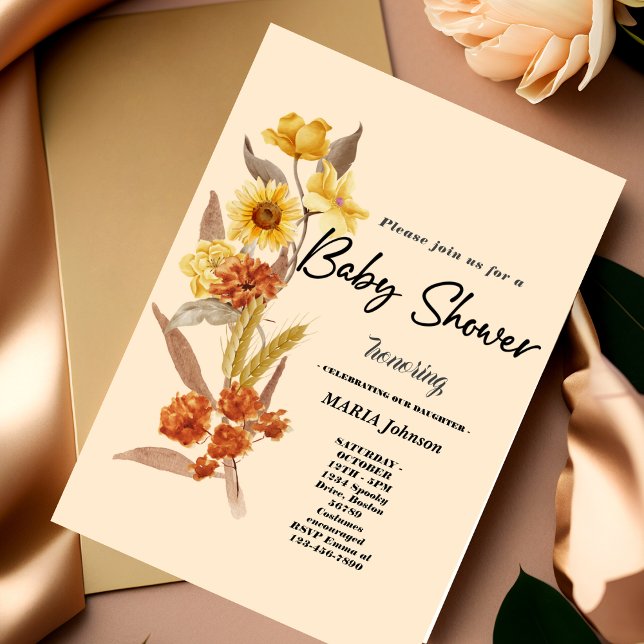 Invitación rústica de Baby Shower con flores silve (Subido por el creador)