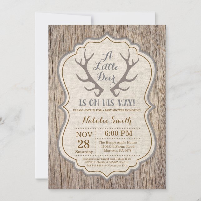 Invitación rústica de Baby Shower de la asta de (Anverso)