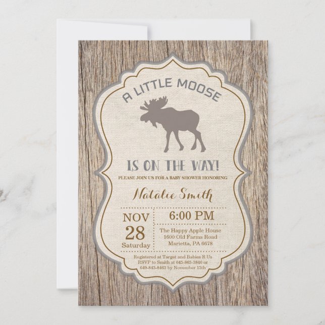 Invitación rústica de Baby Shower de los alces (Anverso)