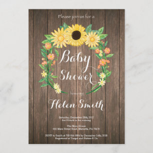 Invitación rústica de Baby Shower de los girasoles