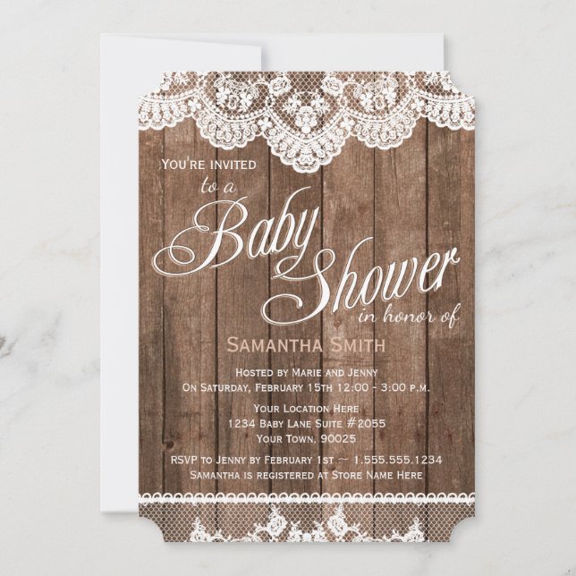 Invitación rústica de Baby Shower de madera y del (Anverso)