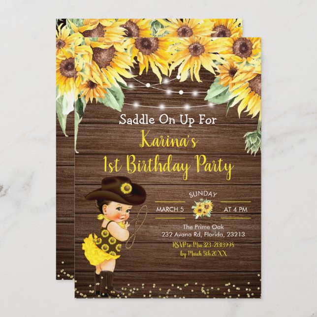Invitación rústica de Baby Shower de Sunflower Cow (Anverso / Reverso)