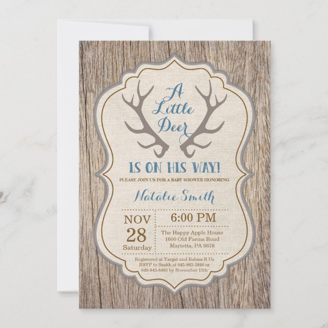 Invitación rústica de Baby Shower del muchacho (Anverso)