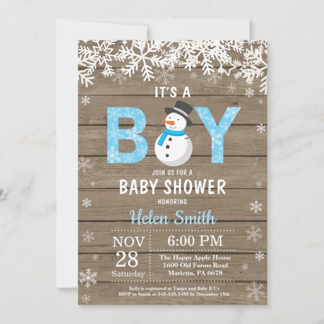 Invitación rústica de Baby Shower del muchacho del (Anverso)