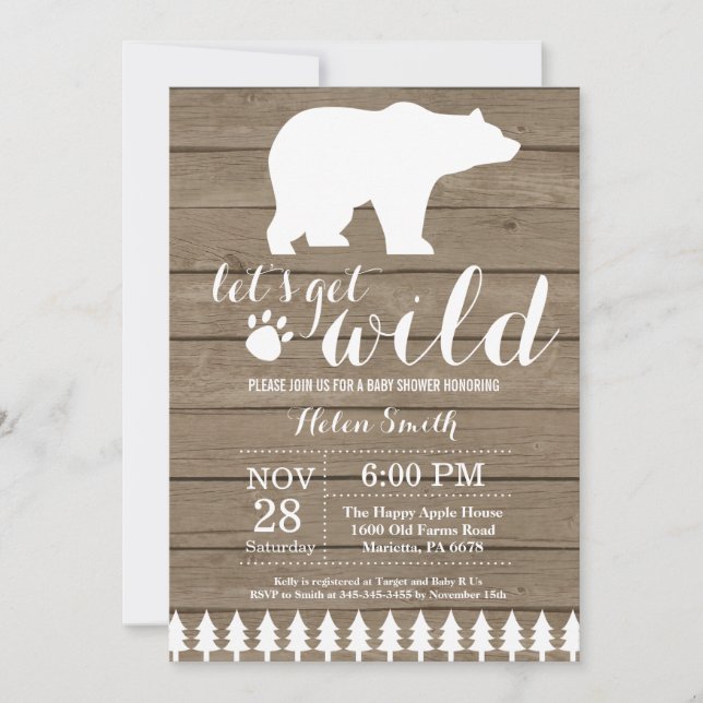 Invitación rústica de Baby Shower del oso polar (Anverso)