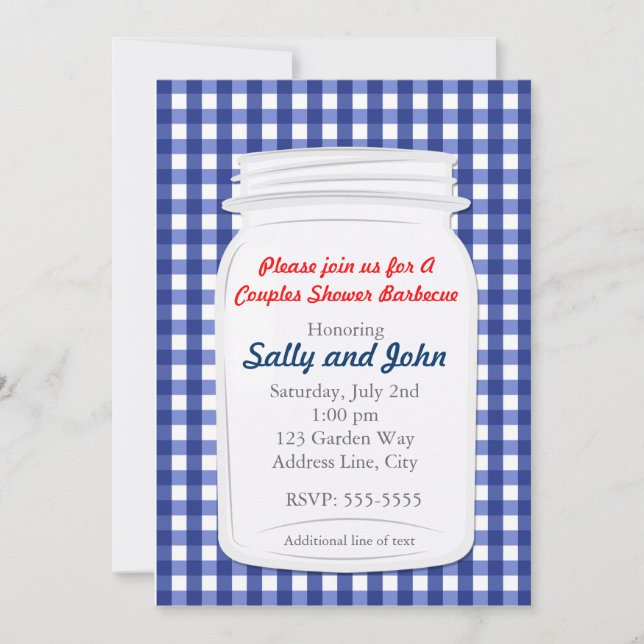Invitación Rústica de Blue Gingham Mason Jar Count (Anverso)