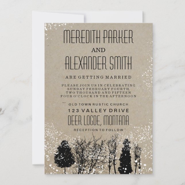 INVITACIÓN RÚSTICA DE BODA DE ÁRBOL INVIERNO (Anverso)
