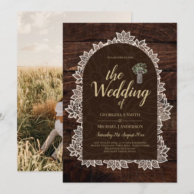 INVITACIÓN RÚSTICA DE BODA DE FOTOS EN Gypsophila  (Anverso / Reverso)