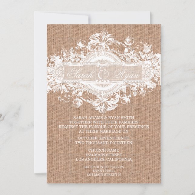 INVITACIÓN RÚSTICA DE BODA DE VINTAJE (Anverso)