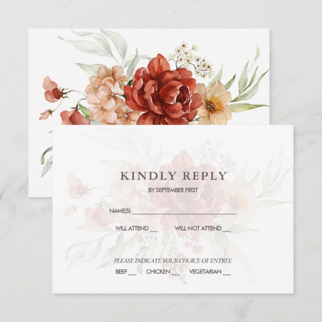 Invitación Rústica de Boho Floral Wedding RSVP (Anverso / Reverso)