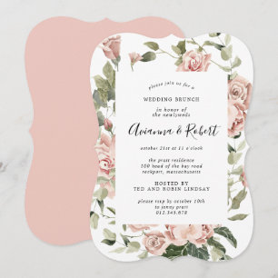Invitación rústica de brunch floral rosa después d
