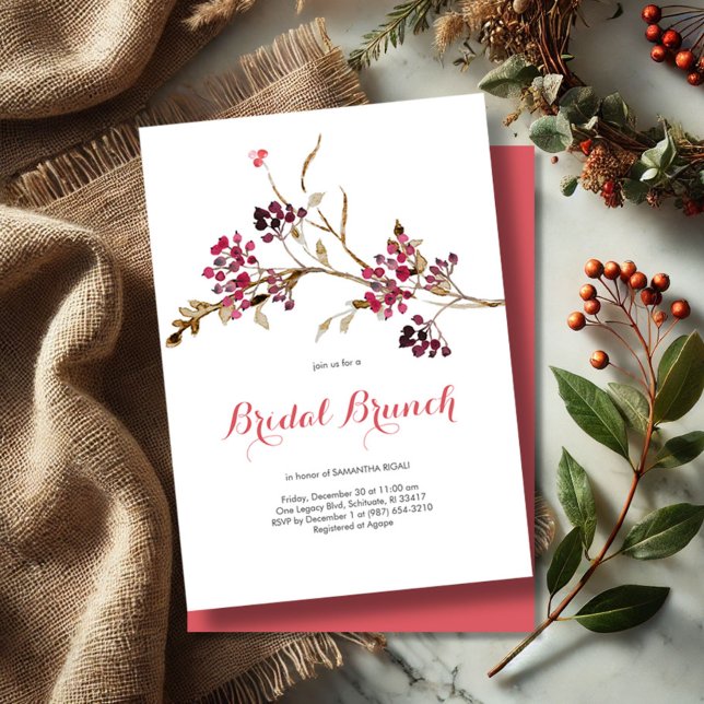 Invitación Rústica De Caída De Brunch De Novias Co (Rustic botanical fall and winter bridal shower invitations watercolor twigs and berries)