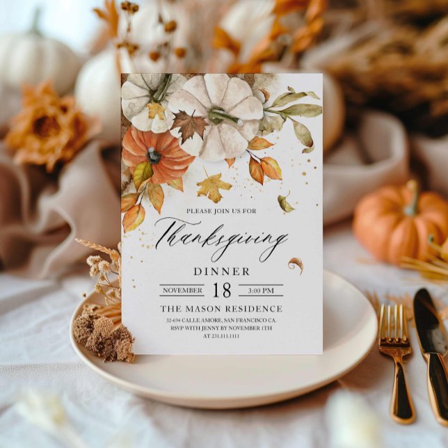 Invitación Rustica de Calabaza de Acción de Gracia (Rustic Thanksgiving dinner invitation)