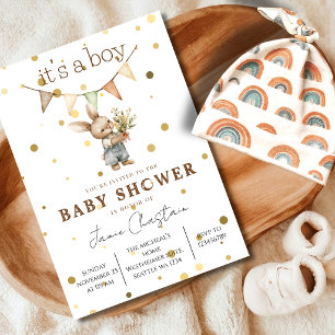 Invitación rústica de conejito para bebé niño