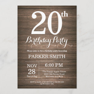 Invitación rústica de cumpleaños número 20