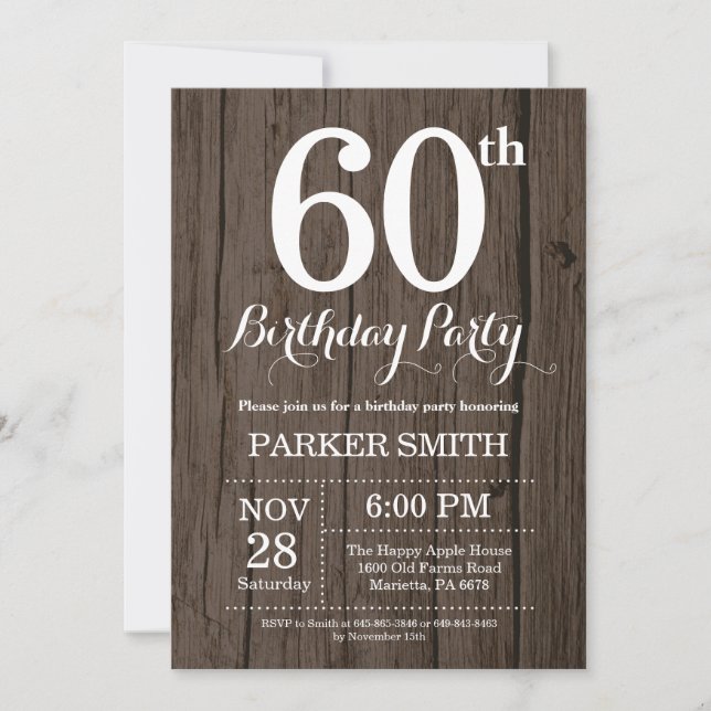 Invitación rústica de cumpleaños número 60 (Anverso)
