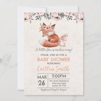 Invitación Rústica de Fox Chica Baby Shower Woodla