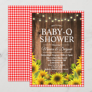 Invitación rústica de girasol para baby shower BBQ