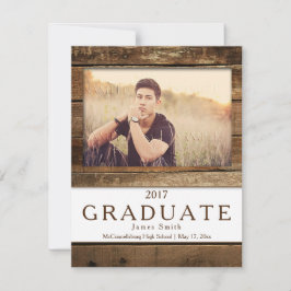 Invitación Rústica de Graduación de Foto de Madera
