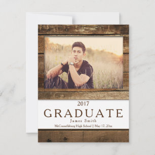 Invitación Rústica de Graduación de Foto de Madera