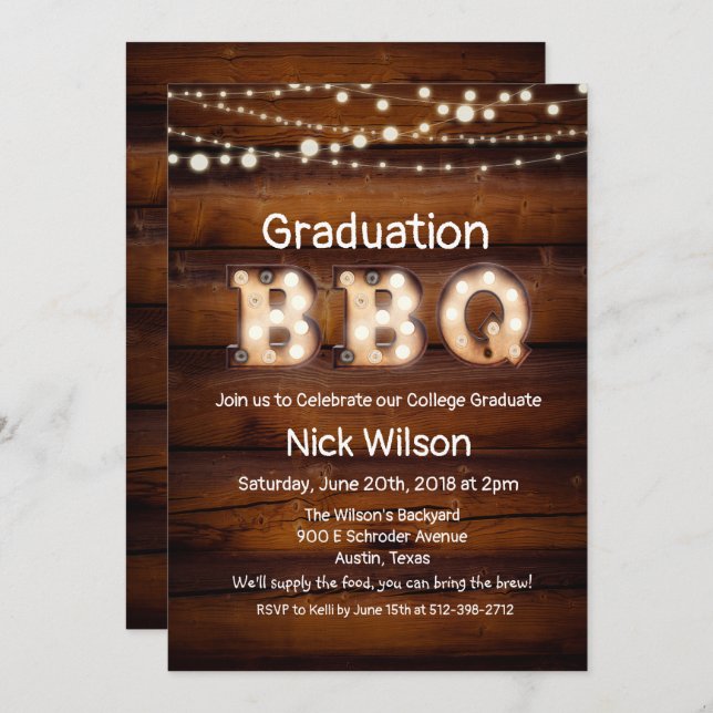 Invitación rústica de graduación en barbacoa (Anverso / Reverso)