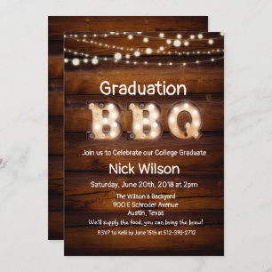 Invitación rústica de graduación en barbacoa