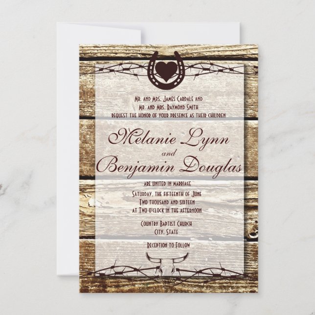 Invitación rústica de herradura de la boda del (Anverso)