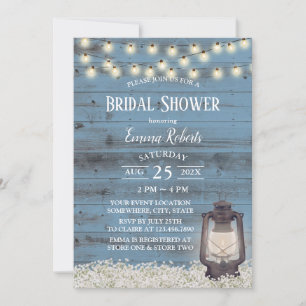 Invitación Rústica de la antigua linterna Dusty Blue Bridal S